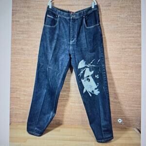 Vintage Iced Out Jeans Baggy 42x32 Tupac Shakur Hip Hop Rap Y2K Made in Russia